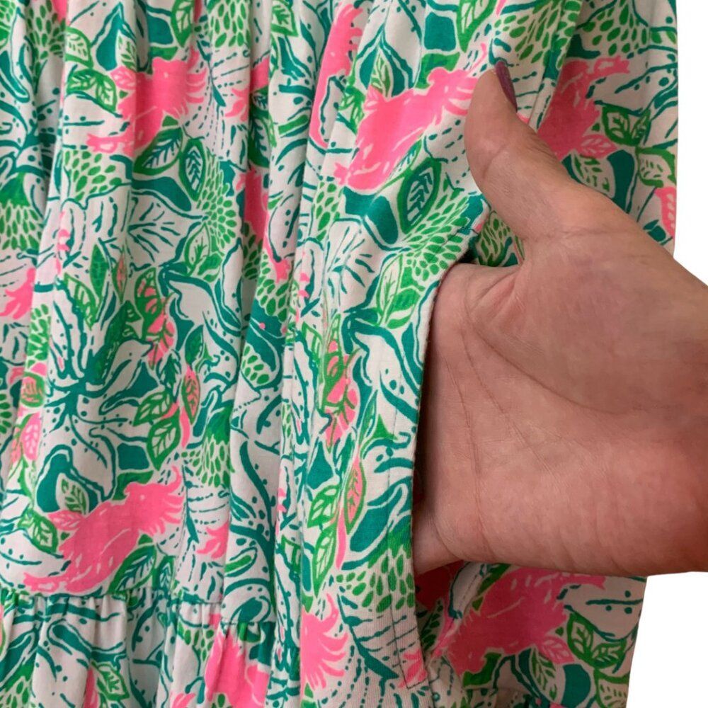 Lilly Pulitzer Geanna Swing Tiered Dress Just Wing It Botanical Green Size M - Picture 7 of 8